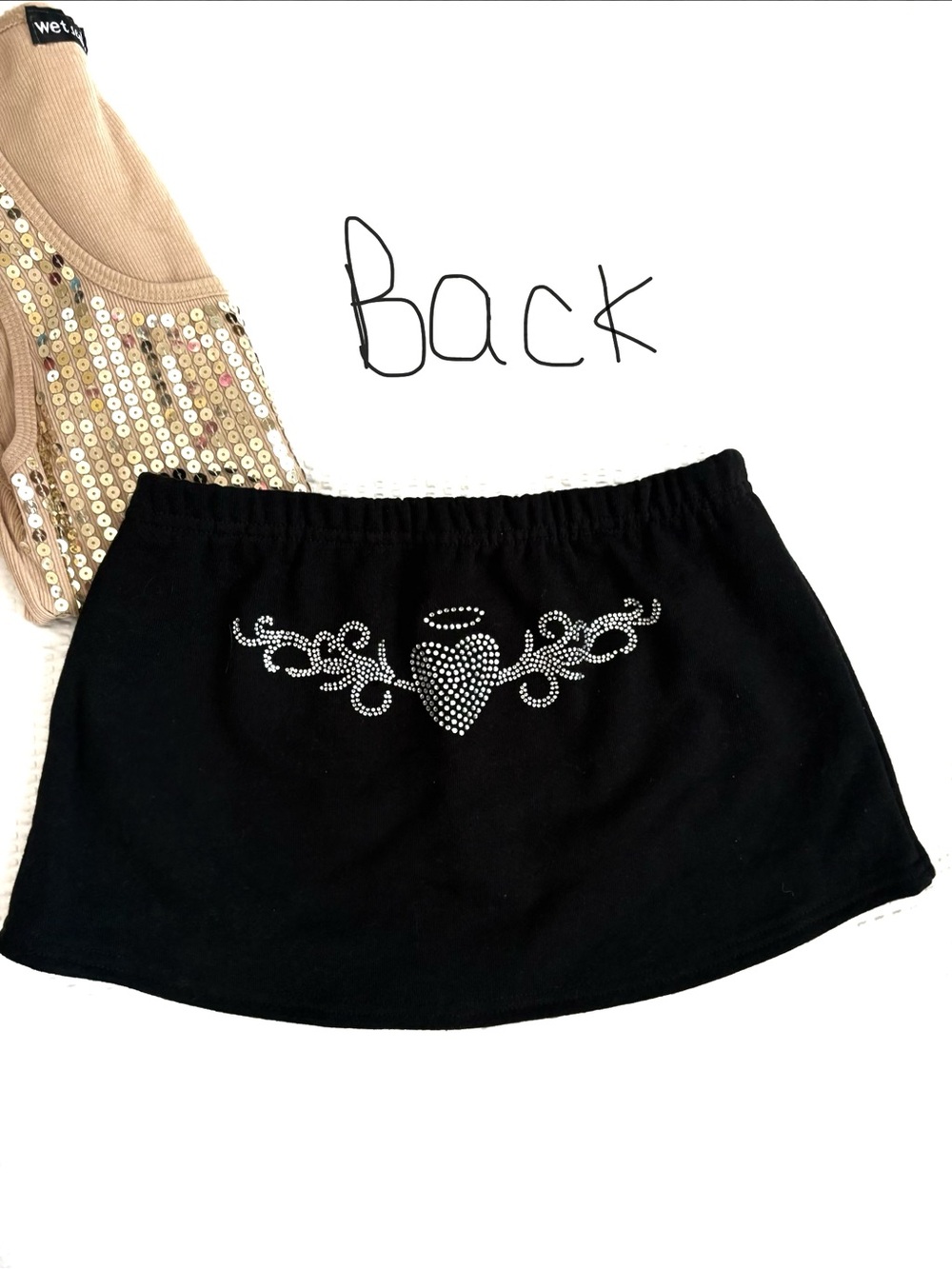 Hoes 4 Clothes Black Mini Skirt with Rhinestone Heart Detail Tramp Stamp